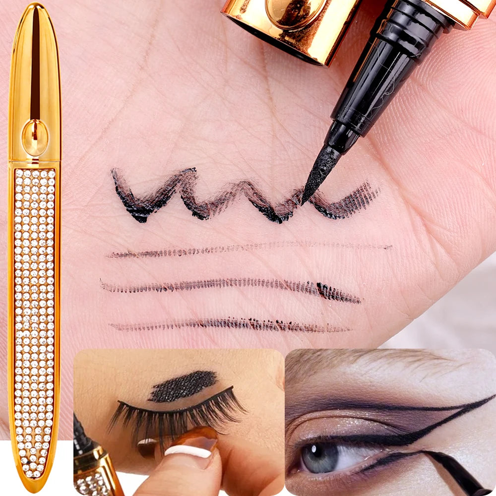 2 in 1 Self Adhesive  Long Lasting No Glue Non Magnetic Quick Drying Eyelashes Sticking Eye Liner Pen